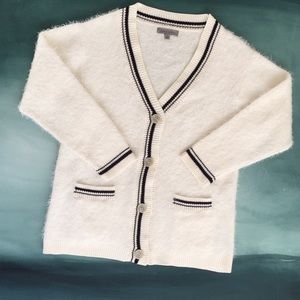 Cable Stitch Collegiate Fuzzy Cardigan